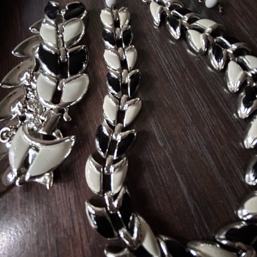 Coro vintage black & white silver choker necklace matching bracelet - Picture 1 of 16